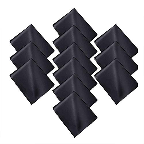 Visual Touch Premium Microfiber Cleaning Cloths Glasses Cleaner, 12 Pack, for Glasses, Spectacles, Lens, Eyeglass, TV,Screen,Tablet, Smart-Phone,Black