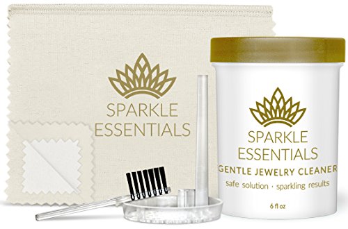 Gentle Jewelry Cleaner Solution Kit: Gold, Sterling Silver, Diamond, Turquoise, Pearl, Earrings, Engagement or Wedding Ring, Fine & Fashion Jewlery, Cleaning Solution, Polishing Cloth, Dipper & Brush