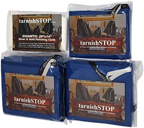 15.00 Savings, tarnishSTOP, Bundle (3) Anti-Tarnish Prevention Cloth Storage Bags (Small, Medium and Large) + (1) Gigantic Silver Polishing Cloth For Silverplate & Sterling Silver Collections, Black