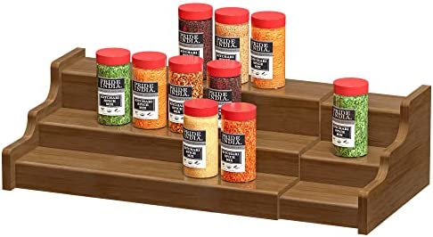 Spice Rack Kitchen Cabinet Organizer- 3 Tier Bamboo Expandable Display Shelf
