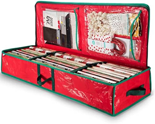 ZOBER Underbed Gift Wrap Organizer, Interior Pockets, fits 18-24 Standard Rolls, Underbed Storage, Wrapping Paper Storage Box and Holiday Accessories, 40u201D Long - Tear Proof Fabric