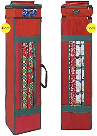 ProPik Holiday Wrapping Paper Storage Organizer Bag with Pocket and Handles Including Hanging Loop Heavy Duty Material with Clear Window 43 X 10 X 10 Inch Fits Up to 36 Inch Long Rolls (Green)