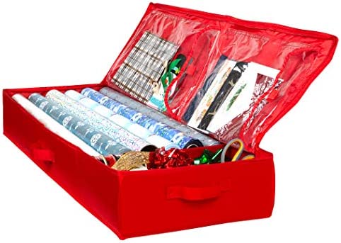 Wrapping Paper Storage Container u2013 Fits up to 27 Rolls 1 3/8u201D Diam. - Underbed Gift Wrap Organizer Bags, Wrapping Paper Rolls, Ribbon, and Bows - Under Bed- Durable Material 600D - Up to 40u201D Rolls