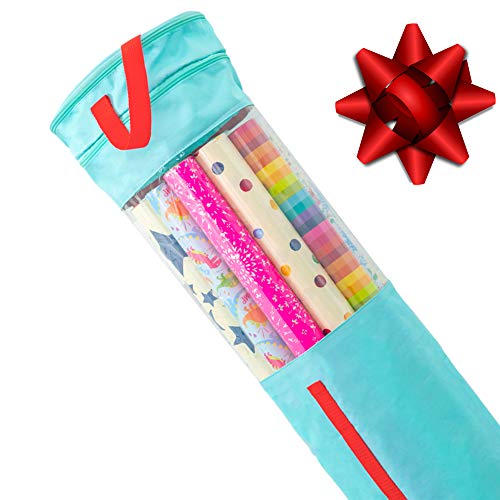 Wrapping Paper Storage For 15-20 Rolls - Gift Wrap Organizer that Fits 40u201D Rolls with Section for Storing Ribbons, Bows, Gift Tags & Tape - Clutter Armour Keeps Your Gift Wrapping Supplies Organized