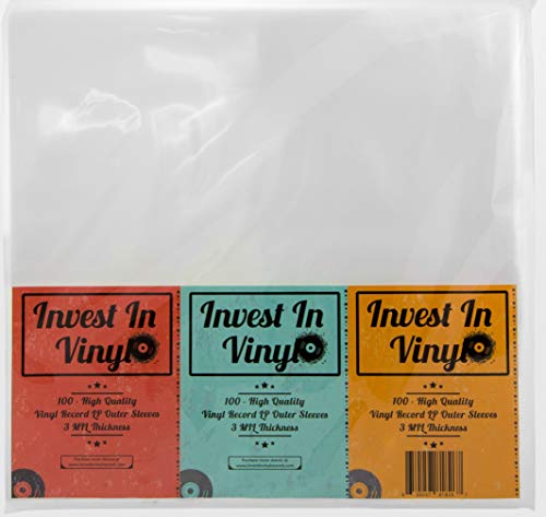 Invest In Vinyl 100 Clear Plastic Protective LP Outer Sleeves 3 Mil. Vinyl Record Sleeves Album Covers 12.75 x 12.5 Provide Your LP Collection with The Proper Protection