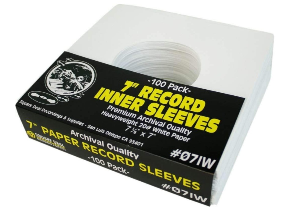 (100) Archival Quality Acid-Free Heavyweight Paper Inner Sleeves for 7 Vinyl Records #07IW