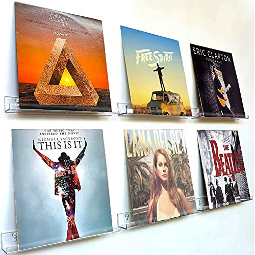 Record Holder Wall Mount, 6 Pack Clear Vinyl Record Shelf Storage Acrylic Album Stand Display Your Daily LP Listening/Book in Office Home