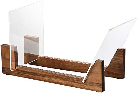 Vinyl Record Storage Holder Record Stand Album Storage Display Stand-Store and Holds Up to 50 Albums,DVDs,or CDs-Solid Pine Wood with Crystal Clear Acrylic-Modern Design-Brown