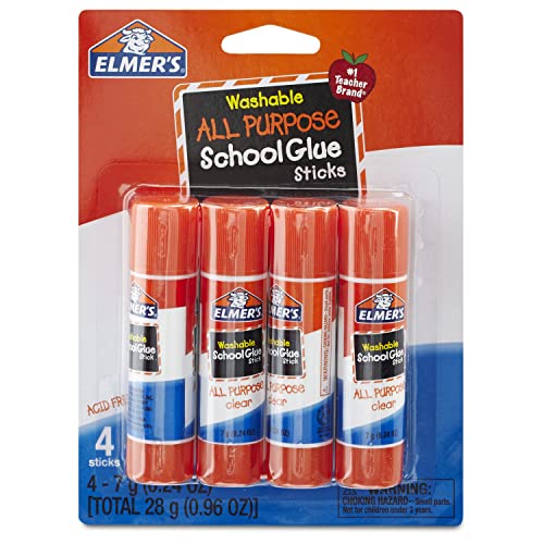 Elmers Washable All-Purpose School Glue Sticks, 0.24 oz Each, 4 Sticks per Pack E542