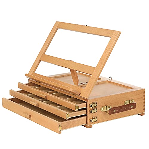 MEEDEN Large 조절되는 아티스트 Tabletop Sketchbox Easel- Multi-Function Solid Beech 우드 Storage Box Easel 3-Drawer 아트 학생 & Beginners