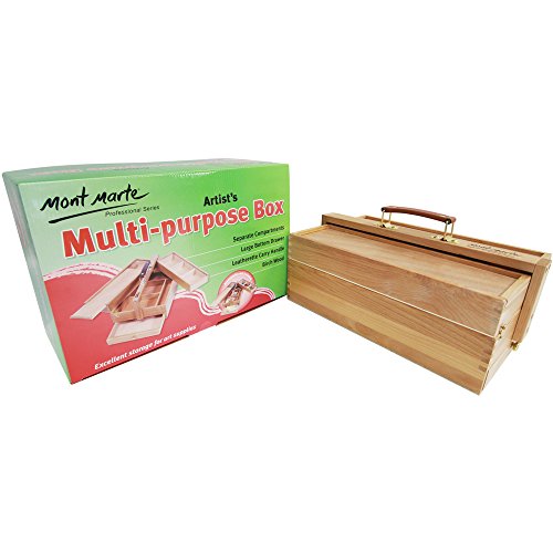 Mont Marte Multi-Purpose Wooden 아트 Box. 3 Layers Storage Organizing Supplies. Features 가죽 Carry Handle Easy Transport