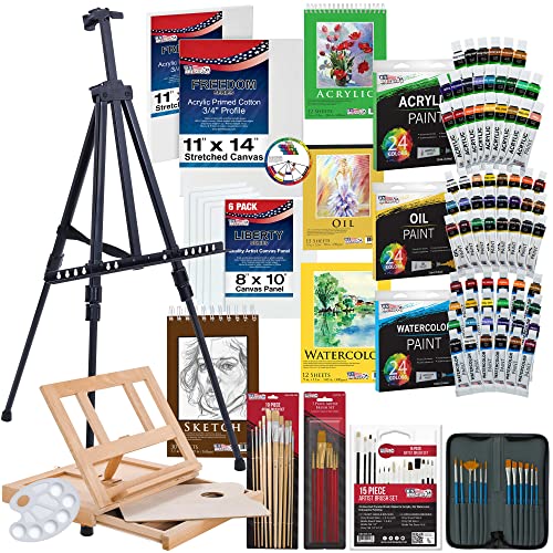 US 아트 Supply 133pc Deluxe 아티스트 Painting 세트 알루미늄 우드 Easels Paint Accessories