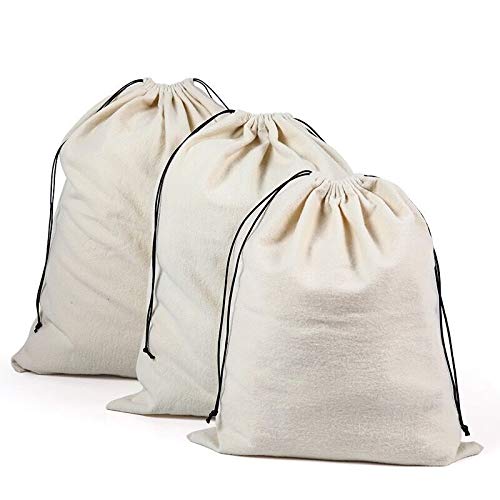Chris.W Soft Dust-Cover Storage Bags with Drawstring Flannel Pouch for Purses, Handbags, Pocketbooks, Shoes, Boots - Set of 3-S/M/L(Beige)