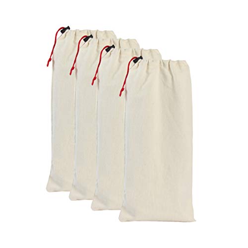 Earthwise Shoe Storage Bags 100% Cotton with Drawstring For Men and Women in Natural Great for Travel Made in the USA 17 inches X 8 inches Machine Washable Protecting and Storing Shoes (Set of 4)