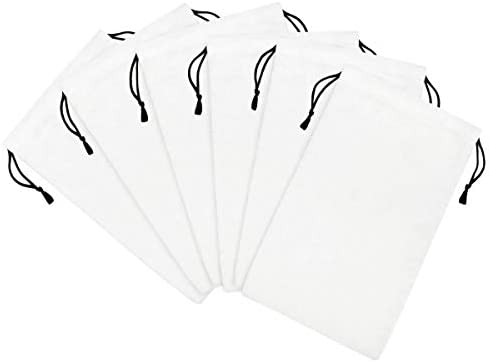 Flannel Drawstring Bags - Set of 6 (White, 14 x 17 inch)