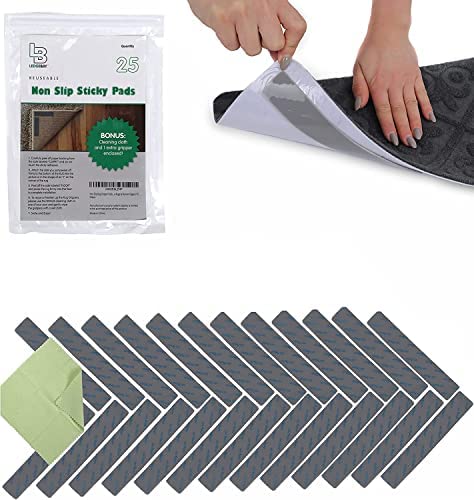 Ledgebay Rug Pad Grippers for Area Rugs - Pack of 9 Reusable, No Skid, Washable, Anti-Slip, Rug Pad Gripper for Hardwood Floors and Tile with Double-Sided, Self Adhesive to Keep Area Rugs Flat (Gray)