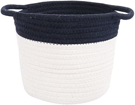 uxcell Home Accessories Cotton Rope Storage Basket with Handles Collapsible Storage Organizer for Closet Shelves Bedroom Office,Laundry Hamper Basket Navy Blue 15 x 13.8