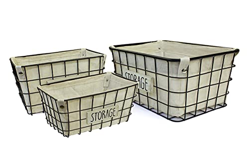 WIRE BASKETS ORGANIZING 메탈 FARMHOUSE Decor Grey HYDROSHIELD Liner 세트 3 Extra-Large 8" 딥 Water/ Mold-Proof Storage Basket Kitchen Shelf Freezer 침실 Chest