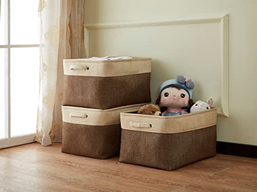 DECOMOMO Storage Bins | Extra Large Fabric Storage Basket for Shelves for Organizing Closet Shelf Nursery Toy | Decorative Large Linen Closet Organizers with Handles (Extra Large - 15.8 x 12.5 x 10, Slate Grey and Beige)