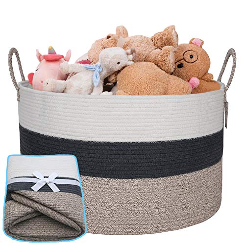Extra Large Cotton Rope Basket Woven Basket Storage Baby Laundry Hamper with Handles for Nursery Laundry, Clothes, Toys, Blanket, Magazines, Towels, Home Organize Container 21.7 x 21.7 x 13.8