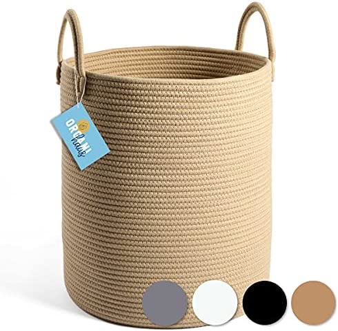 XXL Off-White Cotton Rope Basket Wide 20" x 13.3" Tall 블랭킷 Storage Living Room Decorative Clothes Hamper Extra Large Baskets Wide/Off-White