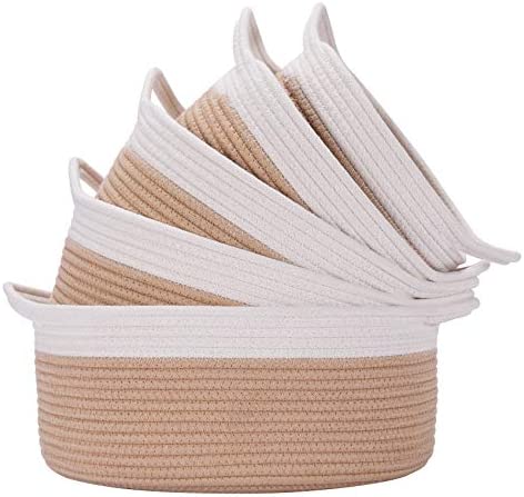 HAN-MM XXXL Cotton Rope Basket Extra Large Storage Baskets 2PCS Laundry 블랭킷 Woven Size 21.7&quotX16" Small 12&quotx8" - Carry Handles Towel,Toys Grey Off-White