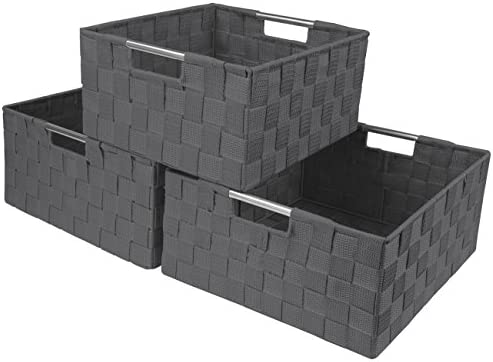 Sorbus Storage Box Woven Basket Bin Container Tote Cube Organizer 세트 Stackable Strap Shelf Built-in Carry Handles Gray