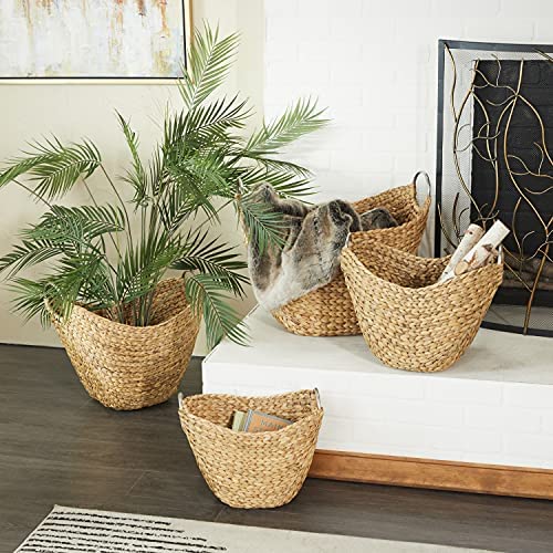 Deco 79 Large Seagrass Woven Wicker Basket with Arched Handles, Rustic Natural Brown Finish, for Coastal Decorative Accent or Storage, 21 W x 17 L x 17 H