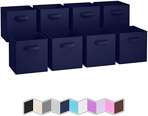 Storage Cubes - 11 Inch Cube Storage Bins (Set of 8). Fabric Cubby Organizer Baskets with Dual Handles | Foldable Closet Shelf Organization Boxes (Beige)