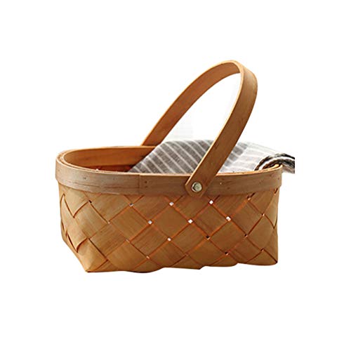 LIOOBO Seagrass Basket,Portable Handmade Rattan Storage Container Basket Houseware Wooden Woven Handle 9.474 inch