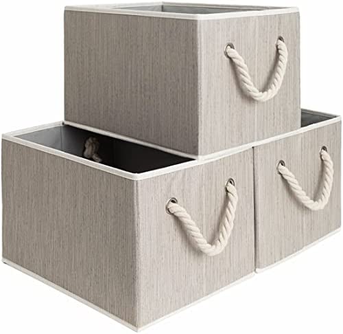 StorageWorks Storage Bins Cotton Rope Handles Basket Shelves Mixing Beige White & Ivory 3팩 Large