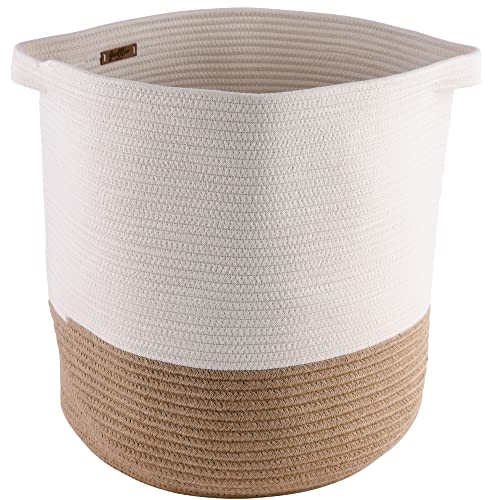 GooBloo Large Cotton Rope Woven Basket - 18 x 17u201D Tall Decorative Storage Basket for Living Room, Toys or Blankets - Wicker Blanket Basket with Handles, Blanket Baskets or Cute Baby Laundry Hamper