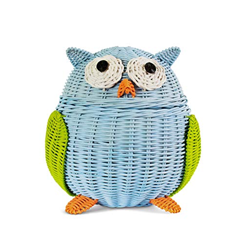 G6 COLLECTION Owl Rattan Storage Basket With Lid Decorative Bin Home Decor Hand Woven Shelf Organizer Cute Handmade Handcrafted Nursery Gift Animal Art Decoration Artwork Wicker Owl (Large, Green)