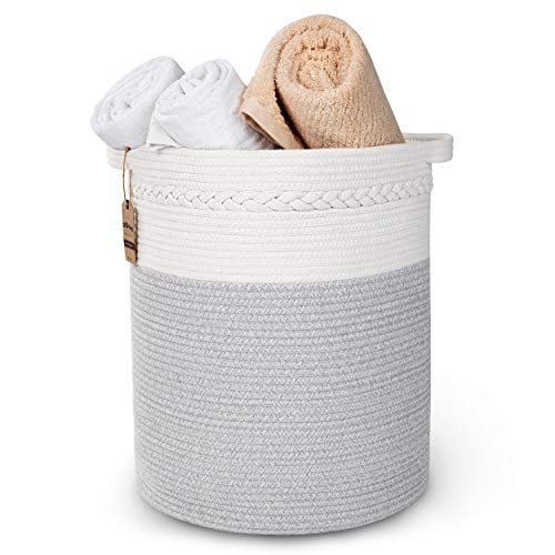 StarHug Large Woven Storage Basket - 20 x 16 inch Laundry Hamper u2013 for Blankets, Throws, Pillows, Toys, Nursery - 100% Cotton Rope - Stylish Bin with Gift of Mesh Laundry Bag