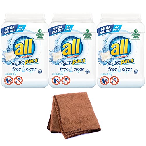 all Mighty Pacs Laundry Detergent, Free Clear for Sensitive Skin, 67 Count, 2 Tubs, 134 Total Loads