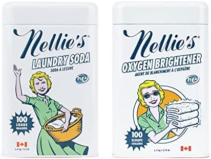 Nellies Laundry Soda (3.3 lbs for 100 loads) and Nellieu2019s Oxygen Brightener - Cleaning Combo Package u2026 (Combo Pack 100)