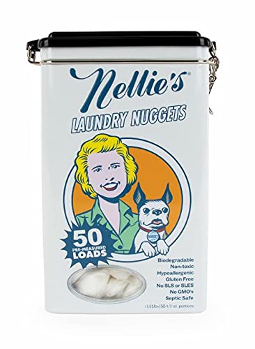 넬리올내추럴 소다세제 Nellies All-Natural Laundry Nuggets 50 Load Tin ,Easily Dissolvable Biodegradable Vegan Leaping Bunny Certified