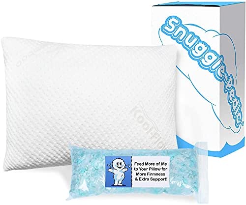 Snuggle-Pedic Adjustable Gel Cooling Pillow - Shredded Memory Foam Pillows for Side, Stomach & Back Sleepers - Keeps Shape - College Dorm Room Essentials for Girls and Guys - Queen