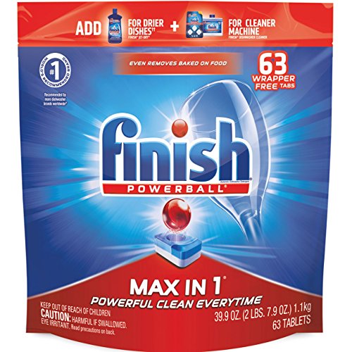 Finish Max in 1 Powerball, 63ct, Wrapper Free Dishwasher Detergent Tablets