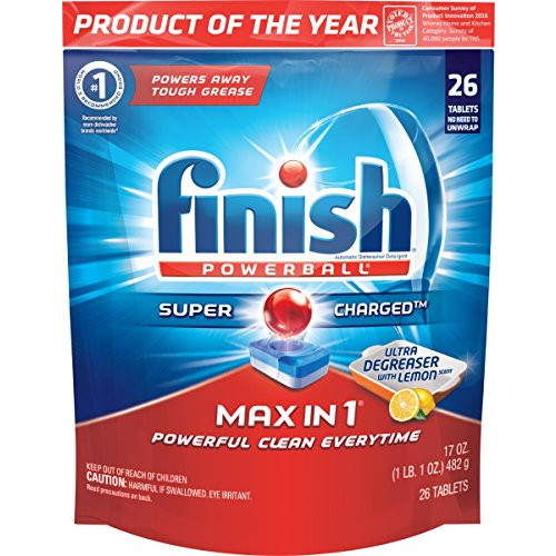 Finish Max in 1 Powerball, 26ct, Ultra-Degreaser w. Lemon Dishwasher Detergent Tablets
