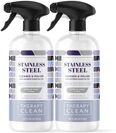 Therapy Stainless Steel Cleaner Kit - Plant-Based, Solvent-Free, Natural Essential Oils - Removes Fingerprints, Water Marks, Residue and Grease from Appliances (Single)