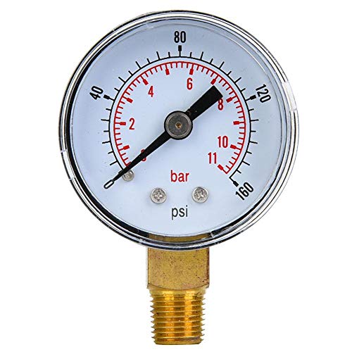 압력계,기계식 압력계1/8인치BSPT하부 접속 에어 오일 수 오일 압력 공기압 수압 금속 바깥쪽 압력 게이지(0-160psi,0-11bar)