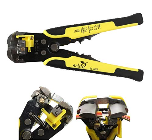 EzLife 8-Inch Self-Adjusting Automatic Cable Cutter Crimper, 5 in 1 Multipurpose Tool Wire Stripping Cutting Pliers, 10-24 AWG (0.2~6.0mm²) (Yellow)
