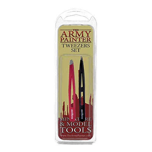 The Army Painter 정밀 핀셋 2피스 경사 핀셋 날카로와진 핀셋 미니어쳐 조립용 핀셋 95mm 플랫 팁(칩) 빨강 103 mm 날카로와진 첨단 블랙