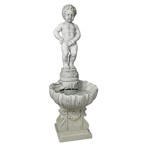 NG33505 Complete Manneken Pis Peeing Boy Water Fountain Garden Decor with Base Outdoor Water Feature, 45 Inch<!-- @ 15 @ --> Polyresin<!-- @ 15 @ --> Antique Stone
