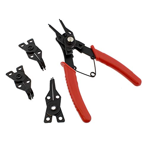 ABN Snap Ring Pliers Set – 5 Pc Interchangeable Jaw Head C Clip Pliers Set – Straight, 45, and 90 Degree Angled Jaws