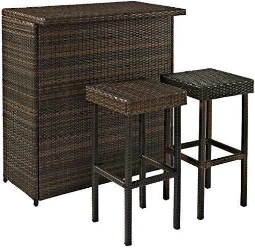 Crosley KO70009BR 3-Piece Palm Harbor Outdoor Wicker Bar Set with Bar and Two Stools<!-- @ 15 @ --> Brown [병행수입품]