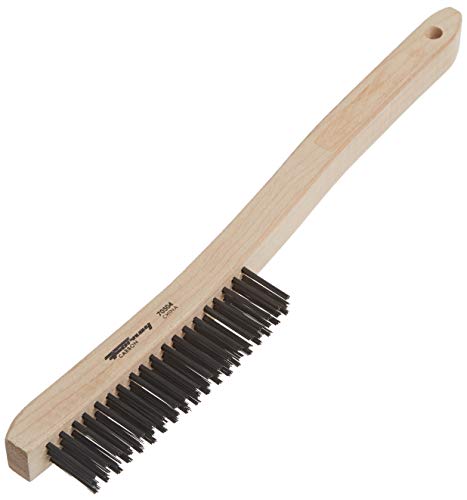 Forney 70504 Wire Scratch Brush, Carbon Steel with Curved Wood Handle, 13-I/4-Inch-by-.014-Inch