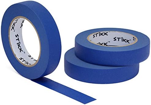 STIKK (스틱) 마스킹 테이프 3 개팩 1인치 x 60야드 블루 14일간 예쁘게 벗길 수 있 트림 엣지 마무리 테이프 (0.94인치 24mm)