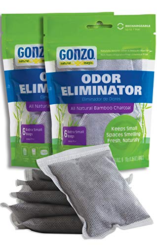 Gonzo Bamboo Charcoal (12 Extra Small Bags 10 Grams) Air Purifying Bags Odor Eliminator for Home Drawers Pets Gym Bag